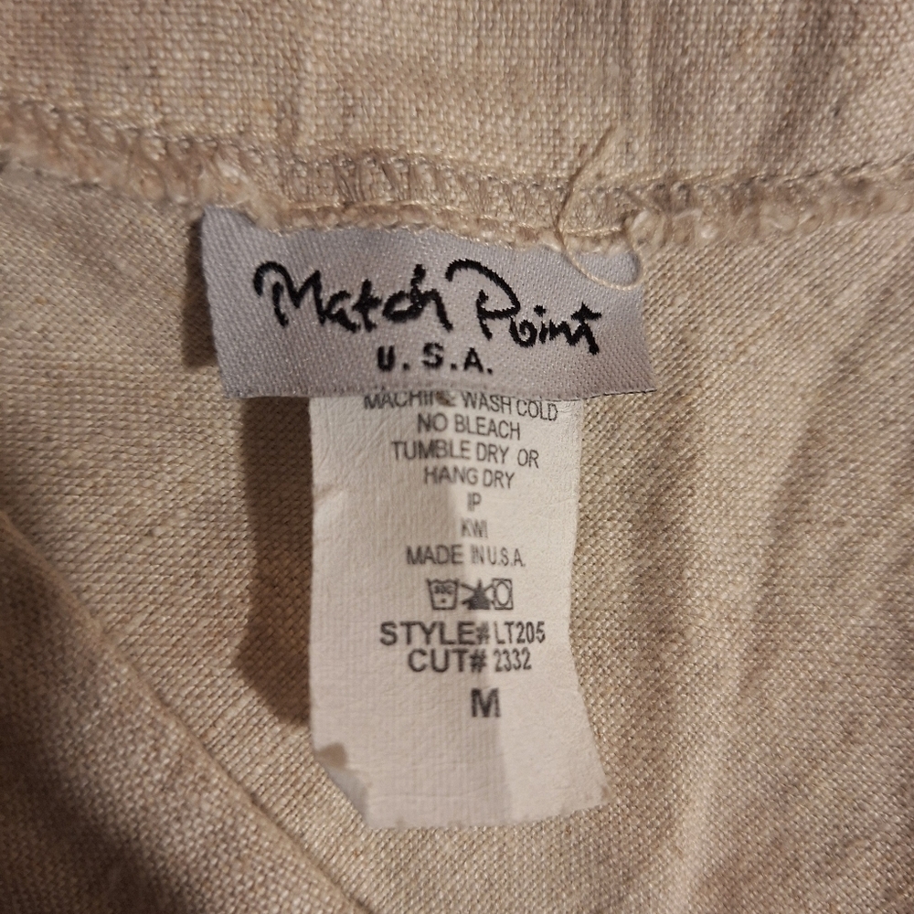 Match Point USA Khaki Linen Top Medium *5 - Picture 6 of 6